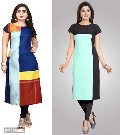 Stylish Colourblocked Crepe Kurta For Women Pack Of 2-thumb0