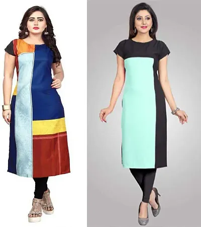 Stylish Colourblocked Crepe Kurta For Women Pack Of 2