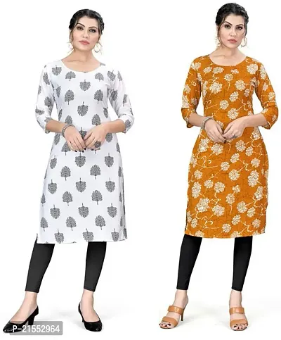 Stylish A-Line Multicoloured Printed Crepe Kurta Combo Of 2