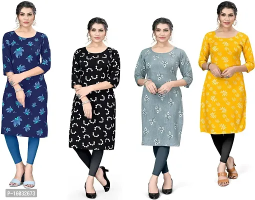 Stylish A-Line Multicoloured Printed Crepe Kurta Pack Of 4-thumb0