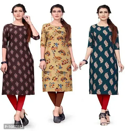 Stylish A-Line Multicoloured Printed Crepe Kurta Pack Of 3-thumb0