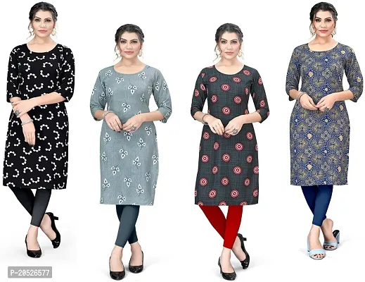 Stylish Fancy Designer Crepe Printed Kurta For Women Combo Of 4