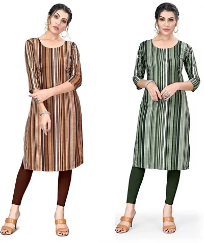 Stylish A-Line Multicoloured Printed Crepe Kurta Combo of 2