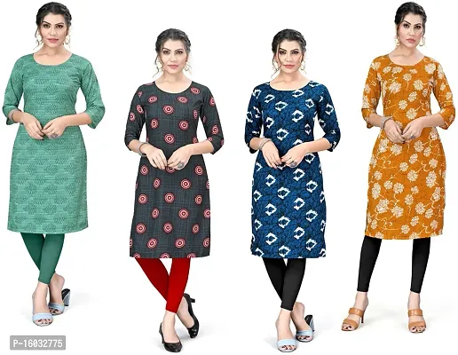 Stylish A-Line Multicoloured Printed Crepe Kurta Pack Of 4-thumb0