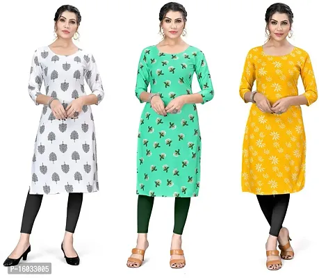 Stylish A-Line Multicoloured Printed Crepe Kurta Pack Of 3-thumb0