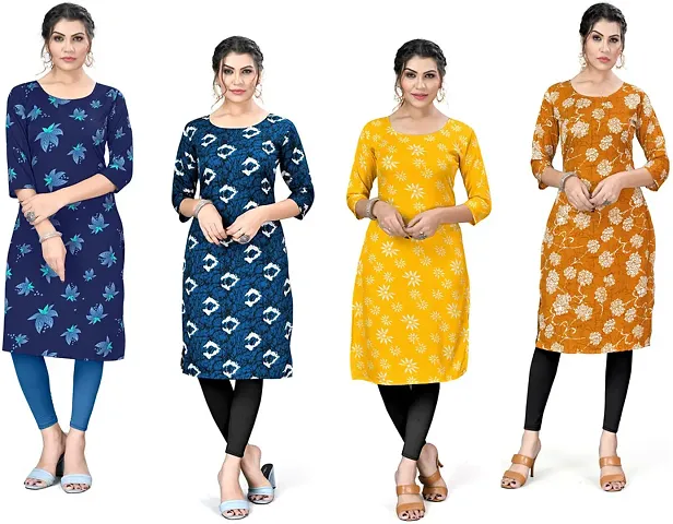 Stylish A-Line Floral Print Crepe Kurta Pack Of 4