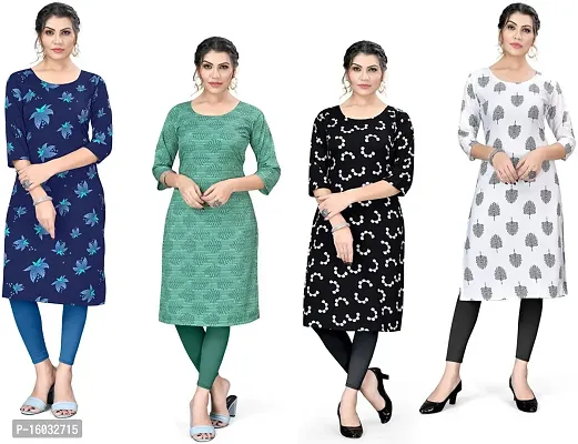 Stylish A-Line Multicoloured Printed Crepe Kurta Pack Of 4-thumb0