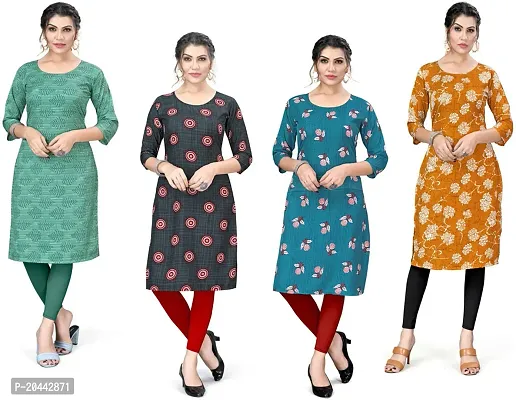 Stylish A-Line Printed Crepe Kurta Pack Of 4-thumb0