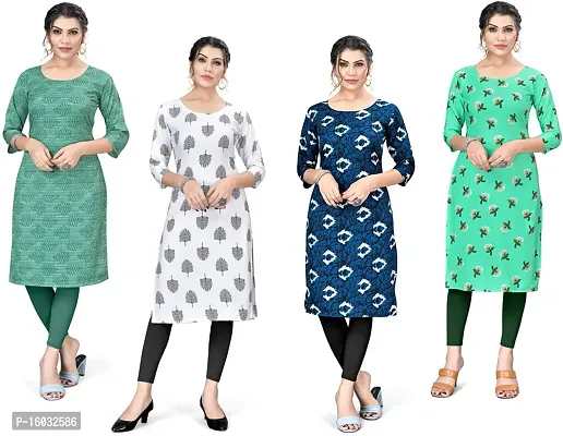 Stylish A-Line Multicoloured Printed Crepe Kurta Pack Of 4