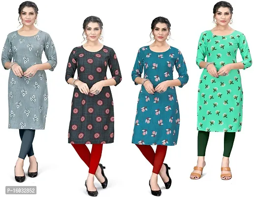 Stylish A-Line Multicoloured Printed Crepe Kurta Pack Of 4-thumb0