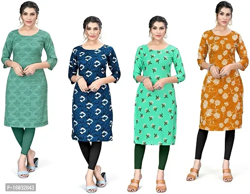 Stylish A-Line Multicoloured Printed Crepe Kurta Pack Of 4