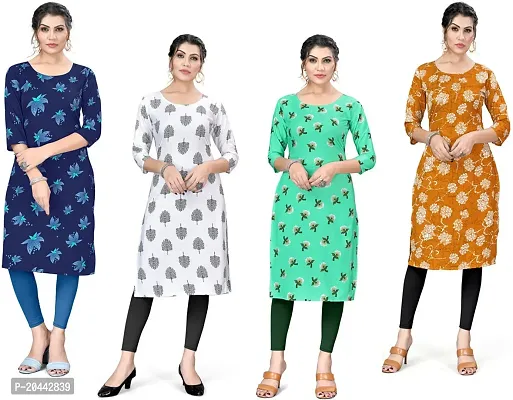 Stylish A-Line Printed Crepe Kurta Pack Of 4