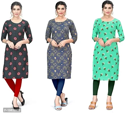 Stylish A-Line Multicoloured Printed Crepe Kurta Pack Of 3-thumb0