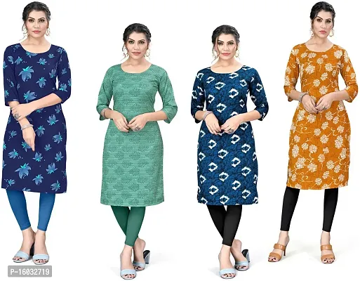 Stylish A-Line Multicoloured Printed Crepe Kurta Pack Of 4-thumb0