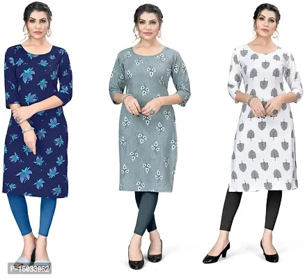 Stylish A-Line Multicoloured Printed Crepe Kurta Pack Of 3-thumb0