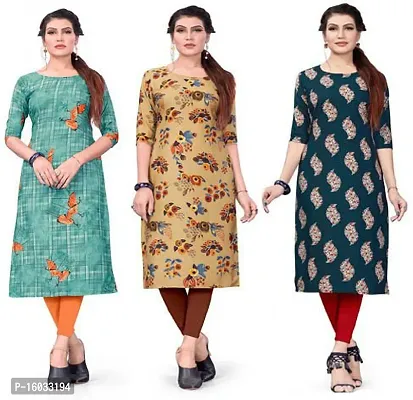 Stylish A-Line Multicoloured Printed Crepe Kurta Pack Of 3-thumb0