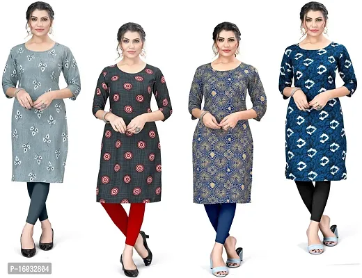 Stylish A-Line Multicoloured Printed Crepe Kurta Pack Of 4