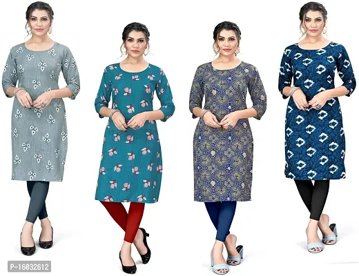 Stylish A-Line Multicoloured Printed Crepe Kurta Pack Of 4-thumb0