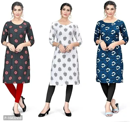 Stylish A-Line Multicoloured Printed Crepe Kurta Pack Of 3-thumb0