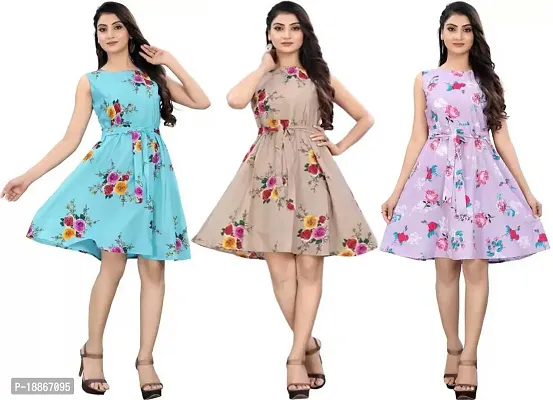 Stylish Fancy Crepe Dresses For Women Pack Of 3