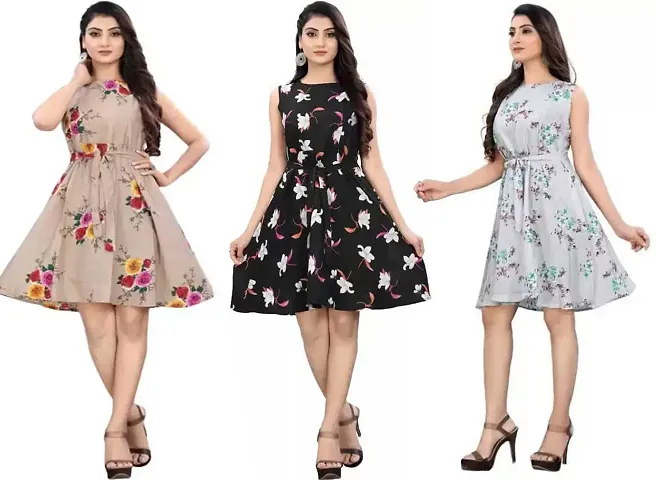 Fancy Crepe Anarkali Printed Kurta - Pack Of 3