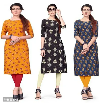 Stylish A-Line Multicoloured Printed Crepe Kurta Pack Of 3-thumb0