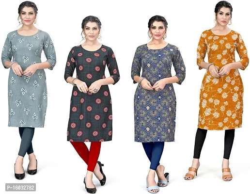 Stylish A-Line Multicoloured Printed Crepe Kurta Pack Of 4-thumb0