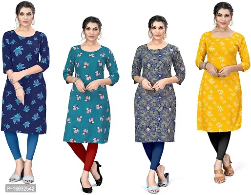 Stylish A-Line Multicoloured Printed Crepe Kurta Pack Of 4-thumb0