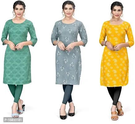 Stylish A-Line Multicoloured Printed Crepe Kurta Pack Of 3-thumb0