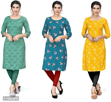 Stylish A-Line Multicoloured Printed Crepe Kurta Pack Of 3-thumb0