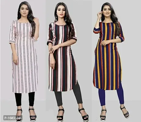 Stylish A-Line Multicoloured Printed Crepe Kurta Pack Of 3