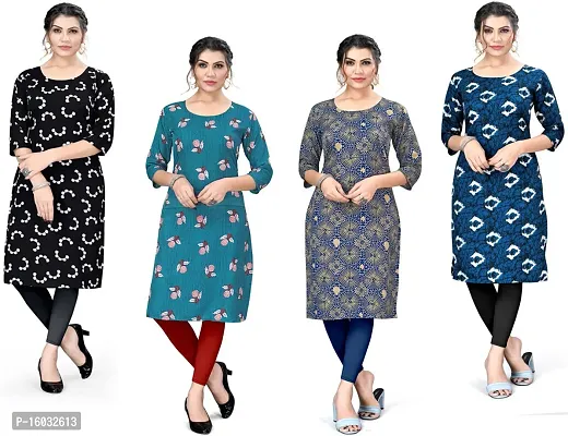 Stylish A-Line Multicoloured Printed Crepe Kurta Pack Of 4-thumb0