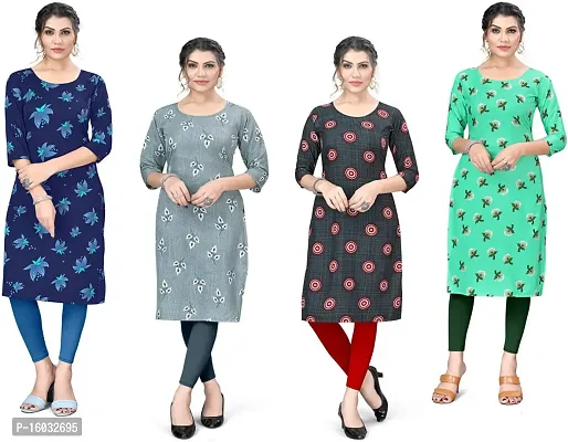 Stylish A-Line Multicoloured Printed Crepe Kurta Pack Of 4-thumb0