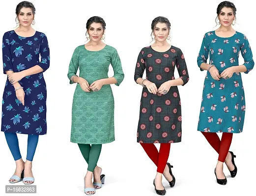 Stylish A-Line Multicoloured Printed Crepe Kurta Pack Of 4-thumb0