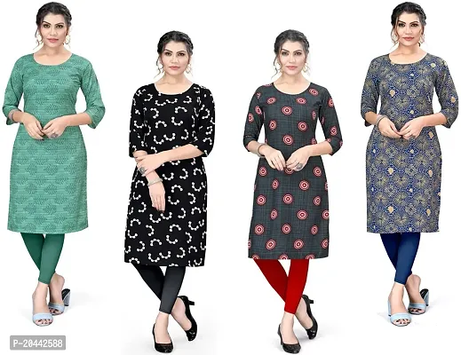 Stylish A-Line Printed Crepe Kurta Pack Of 4