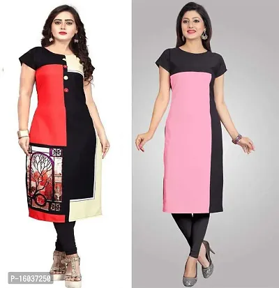 Stylish Colourblocked Crepe Kurta For Women Pack Of 2-thumb0