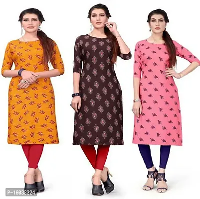 Stylish A-Line Multicoloured Printed Crepe Kurta Pack Of 3-thumb0