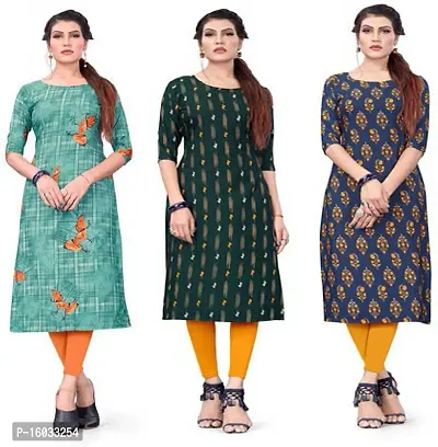 Stylish A-Line Multicoloured Printed Crepe Kurta Pack Of 3