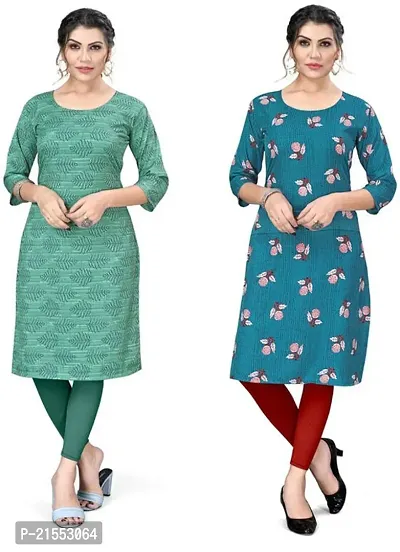 Stylish A-Line Multicoloured Printed Crepe Kurta Combo Of 2