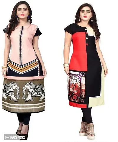 Stylish Printed Crepe Kurta For Women Pack Of 2