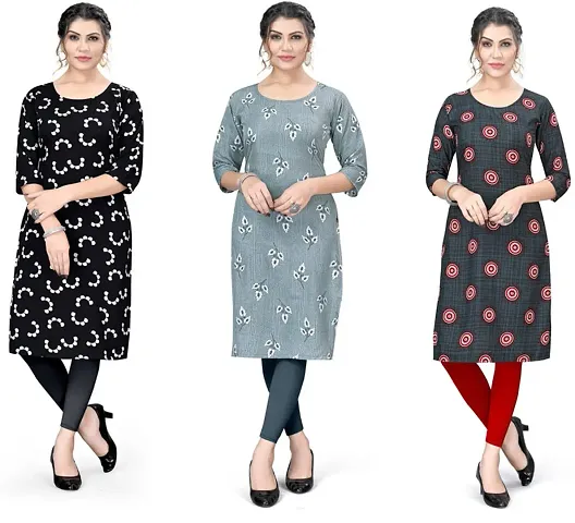 Stylish Reliable Crepe Printed Kurta - Pack Of 3