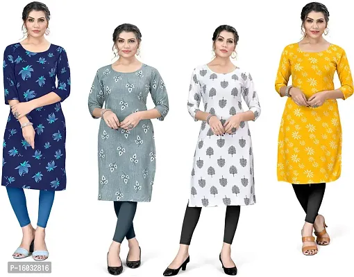 Stylish A-Line Multicoloured Printed Crepe Kurta Pack Of 4-thumb0