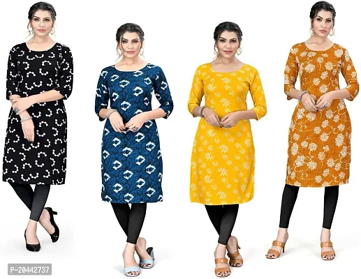 Stylish A-Line Printed Crepe Kurta Pack Of 4