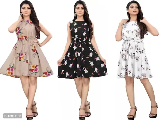 Stylish Fancy Crepe Dresses For Women Pack Of 3