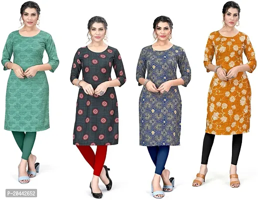 Stylish A-Line Printed Crepe Kurta Pack Of 4