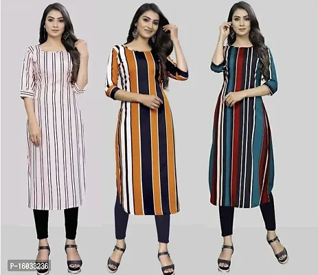 Stylish A-Line Multicoloured Striped Crepe Kurta Pack Of 3-thumb0