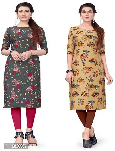 Stylish Printed Crepe Kurta For Women Pack Of 2-thumb0