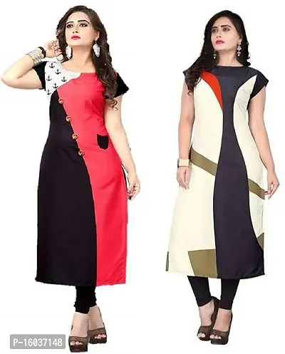 Stylish Colourblocked Crepe Kurta For Women Pack Of 2