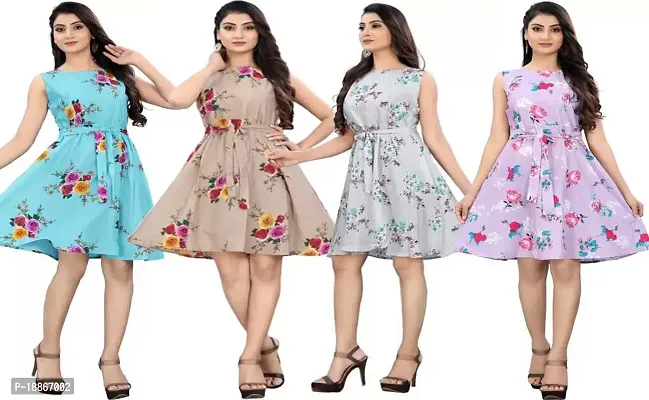 Stylish Fancy Crepe Dresses For Women Pack Of 4