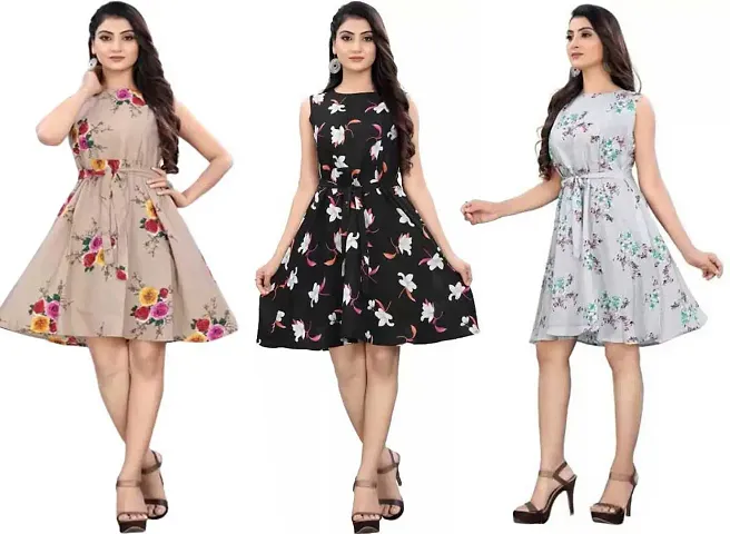 Stylish Fancy Crepe Dresses For Women Pack Of 3